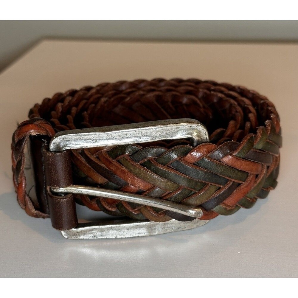 Vintage Italian Leather Braided Woven Belt Multi-Color Brown Tan Size US 34/85
